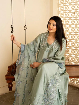 Mint Green Haleema Sadia Sheesha Silk Embellished Stitched 3 Piece Suit Sylva
