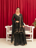 Black Manahil Arts Chiffon Embroidered Stitched 3-Piece Gharara-Kurti 112-Black