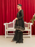 Black Manahil Arts Chiffon Embroidered Stitched 3-Piece Gharara-Kurti 112-Black