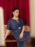 Blue Manahil Arts Chiffon Embroidered Stitched 2-Piece Kaftan Set-WA 03-Navy Blue