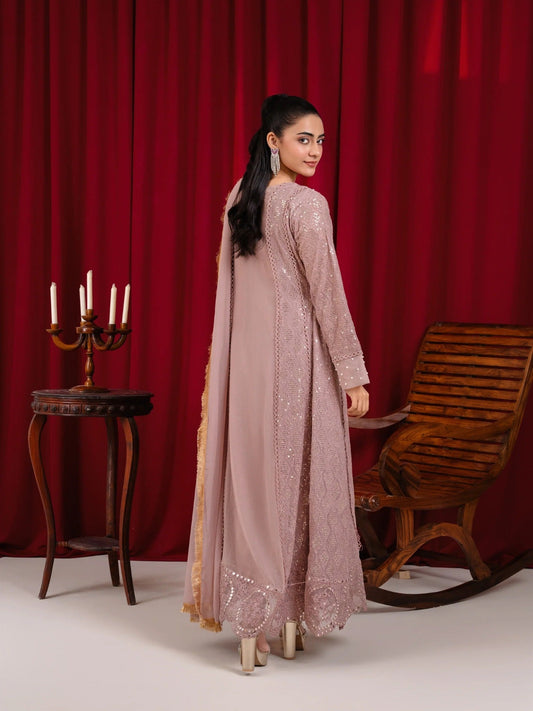 Pink Manahil Arts Chiffon Embellished Stitched 3-Piece Suit-K-136-Tea Rose