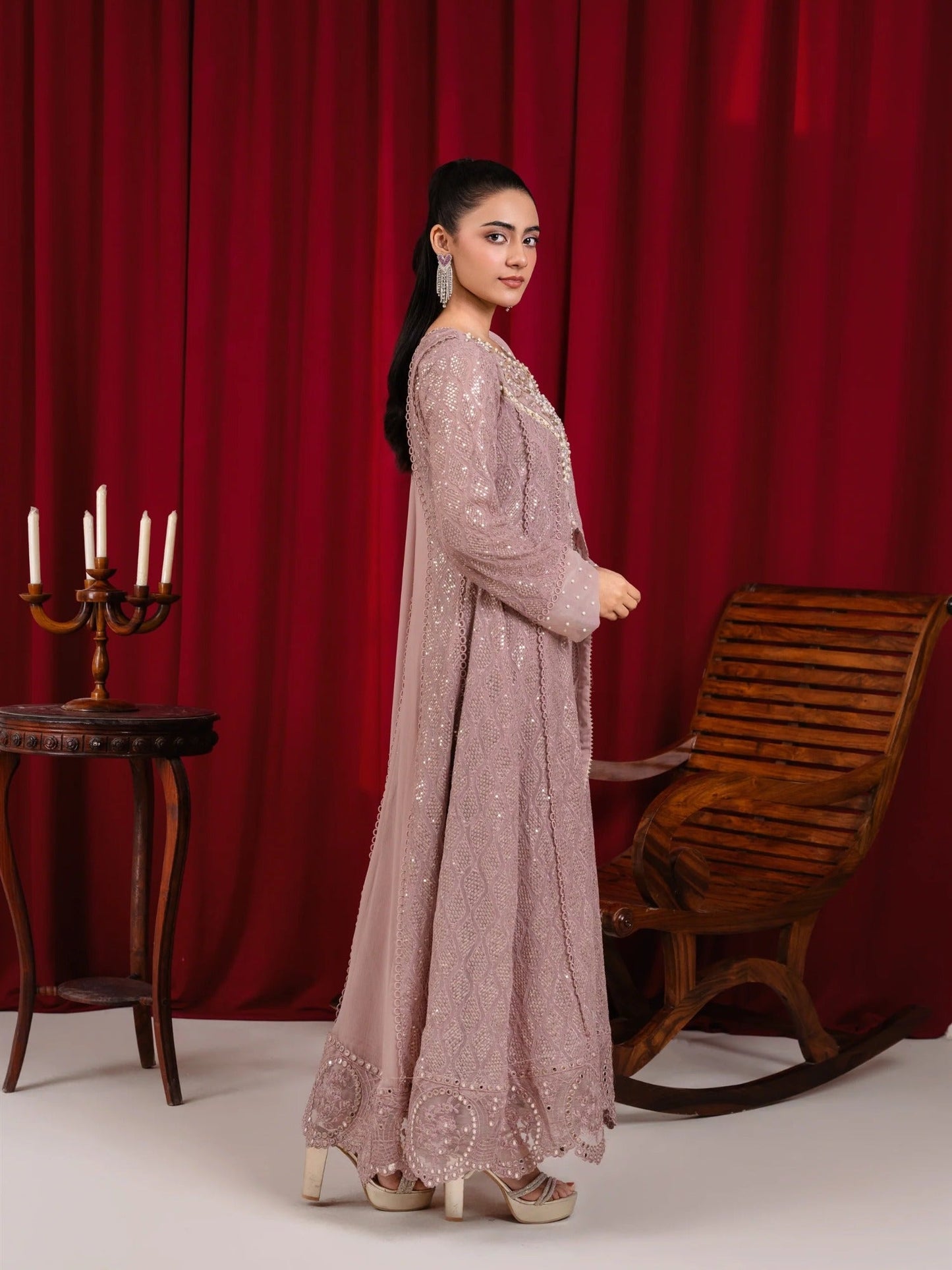 Pink Manahil Arts Chiffon Embellished Stitched 3-Piece Suit-K-136-Tea Rose