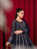 Blue Manahil Arts Chiffon Embellished Stitched 3-Piece Suit-B-007-Navy Blue 