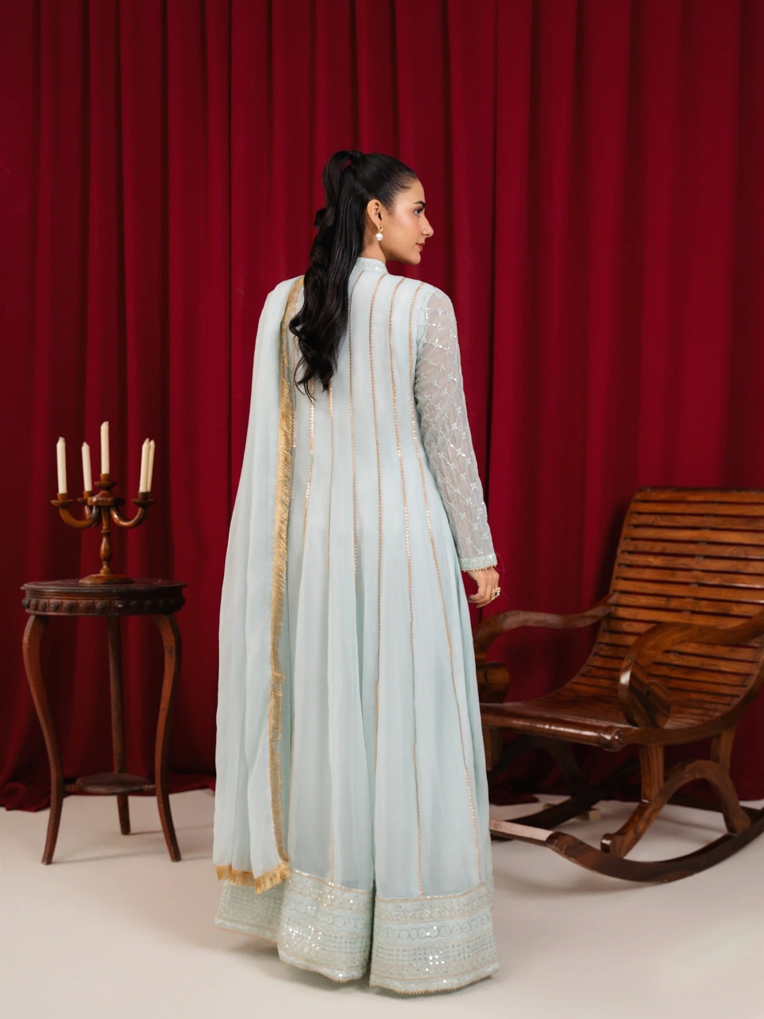 Manahil Arts Chiffon Embroidered Stitched 3-Piece Suit-Maxi-106-Ice Blue