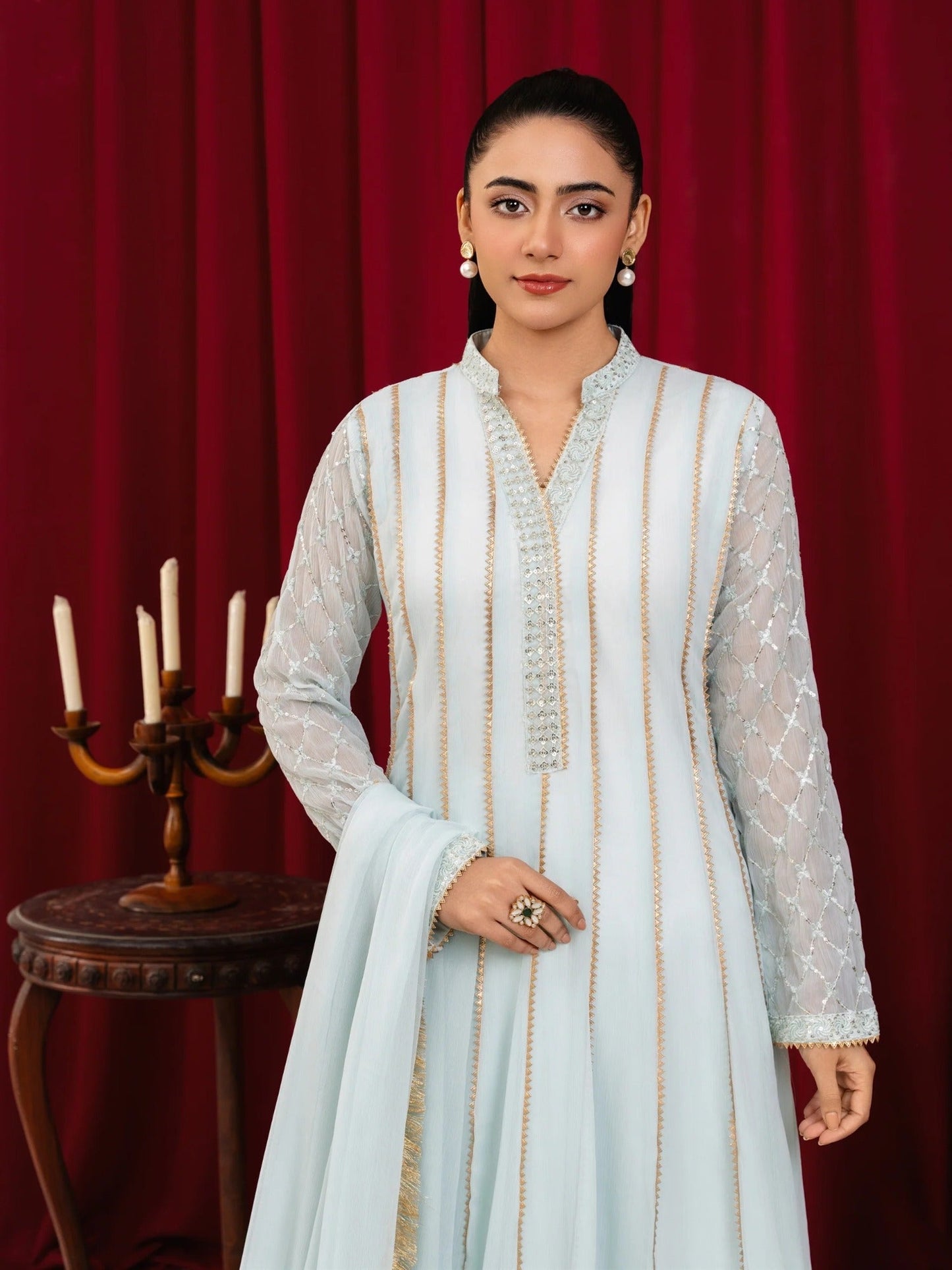 Manahil Arts Chiffon Embroidered Stitched 3-Piece Suit-Maxi-106-Ice Blue