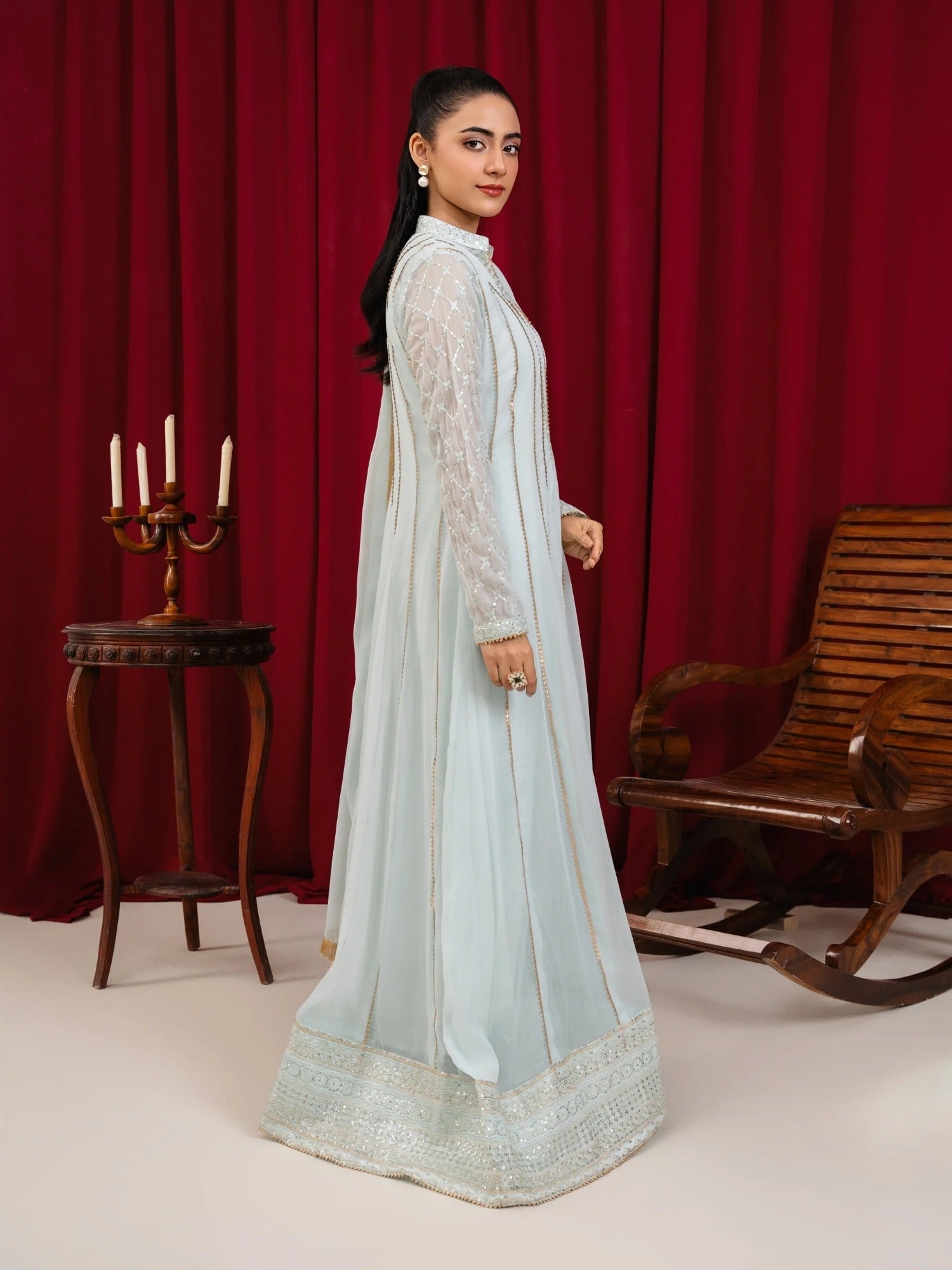 Manahil Arts Chiffon Embroidered Stitched 3-Piece Suit-Maxi-106-Ice Blue