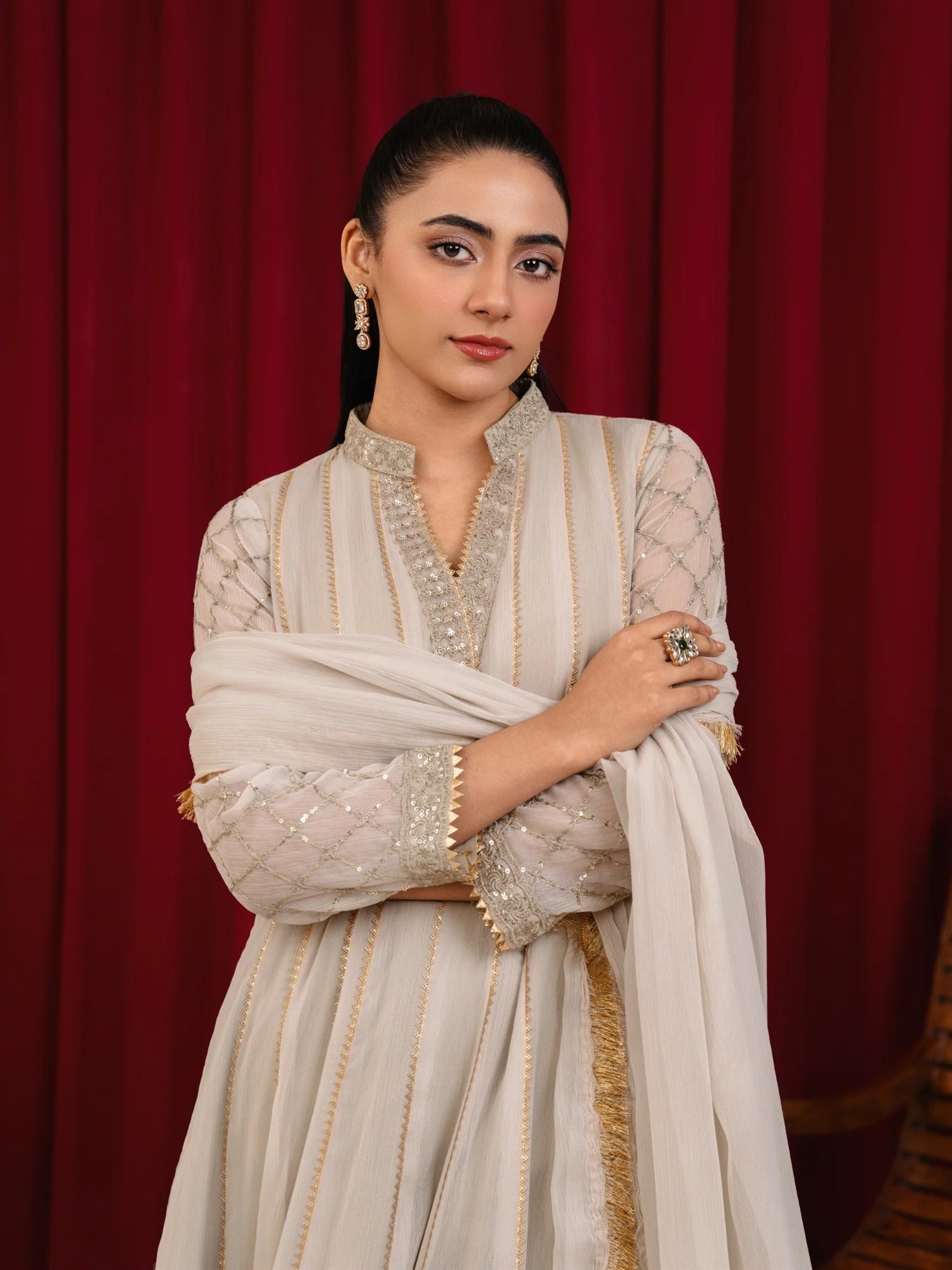 Manahil Arts Chiffon Embroidered Stitched 3-Piece Suit-Maxi-106-Tan