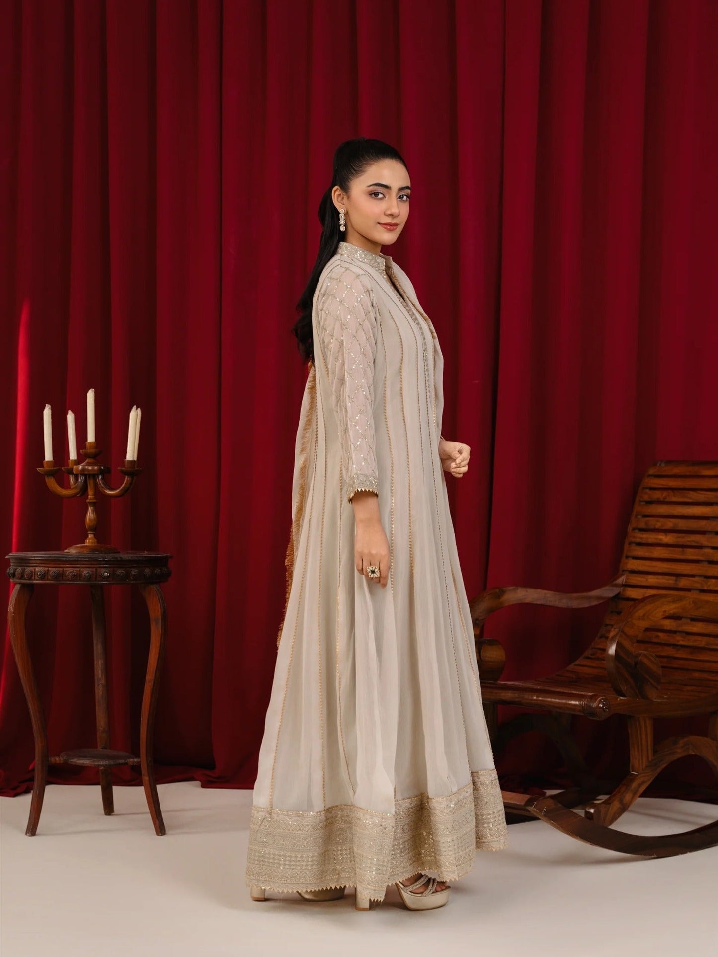 Manahil Arts Chiffon Embroidered Stitched 3-Piece Suit-Maxi-106-Tan