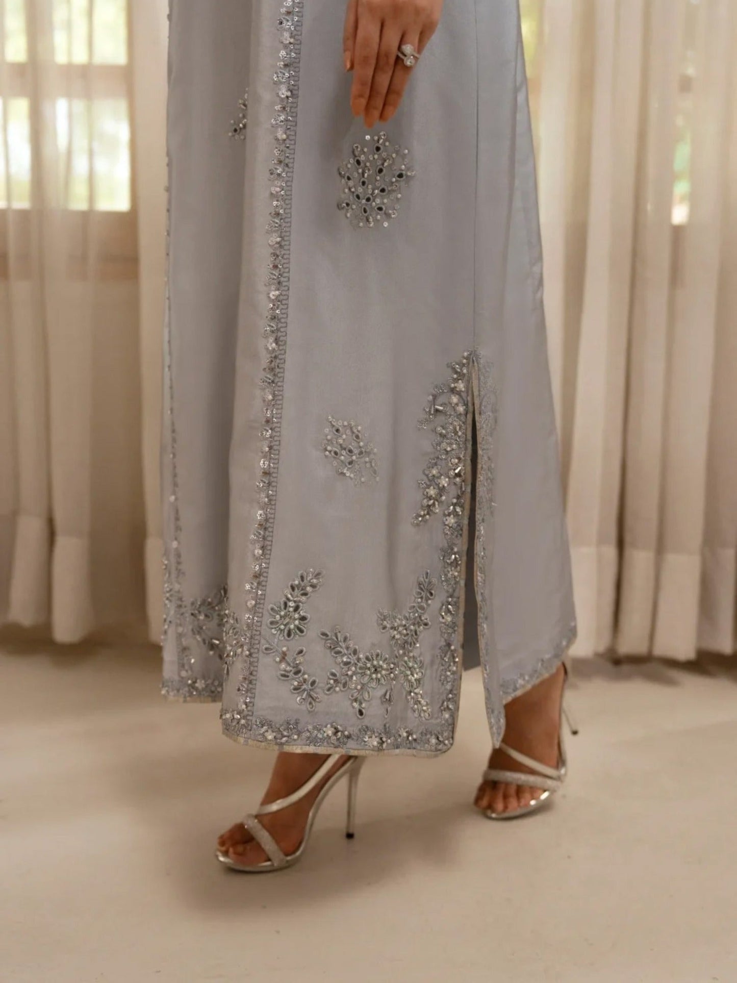 Grey-Haleema Sadia Sheesha Silk Embellished Stitched 2-Piece Suit-Liyana