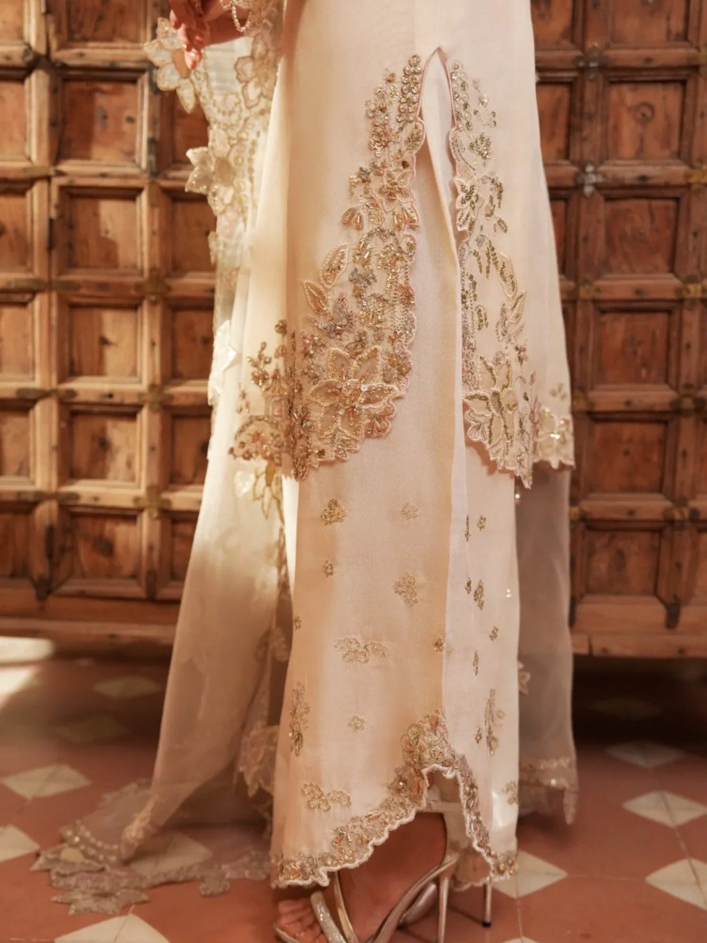 Ivory-Haleema Sadia Sheesha Silk Embellished Stitched 3-Piece Suit-Ivora