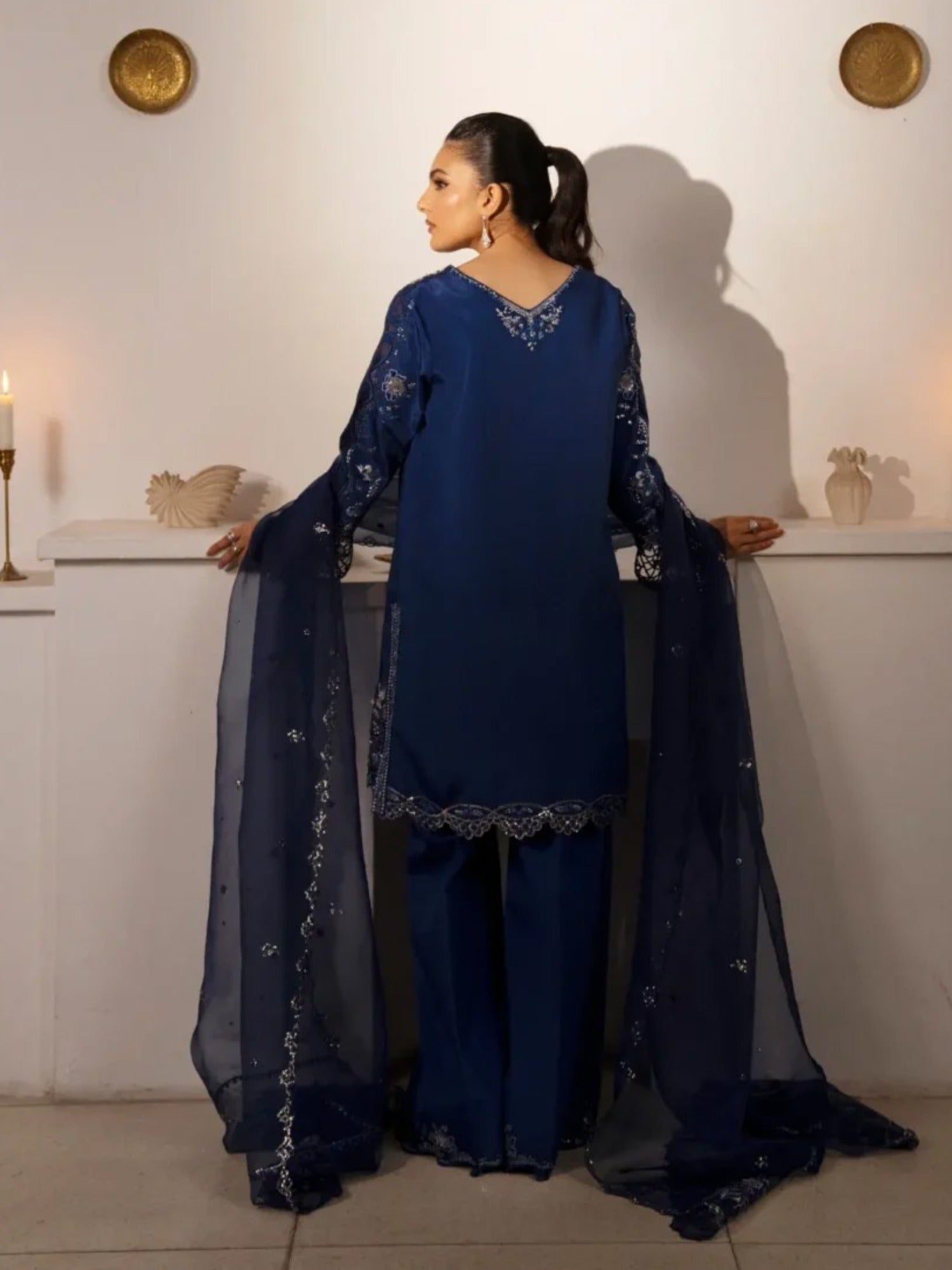 Haleema Sadia Sheesha Silk Embellished Stitched 3-Piece Suit-Sapphire