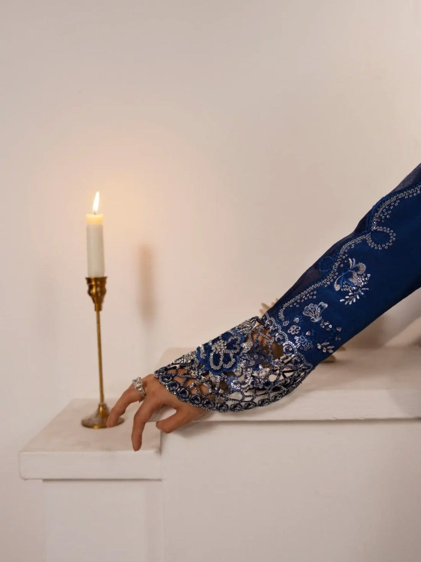 Haleema Sadia Sheesha Silk Embellished Stitched 3-Piece Suit-Sapphire