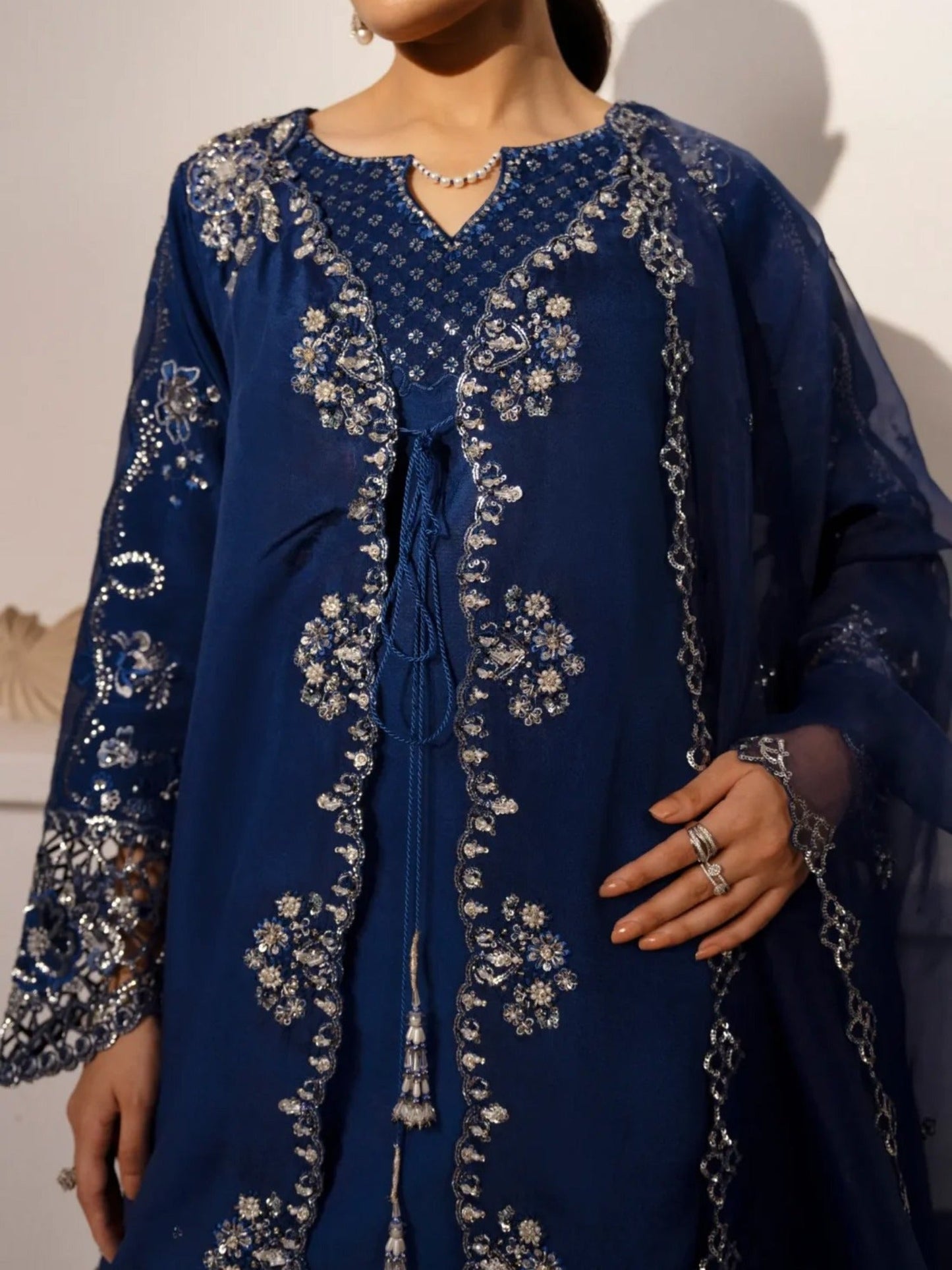 Haleema Sadia Sheesha Silk Embellished Stitched 3-Piece Suit-Sapphire
