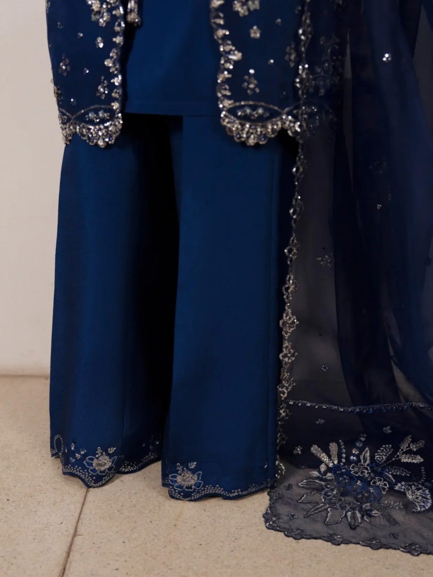 Haleema Sadia Sheesha Silk Embellished Stitched 3-Piece Suit-Sapphire