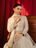 Taupe Manahil Arts Chiffon Embroidered Stitched 3-Piece Suit-Angrakha-099-Tan
