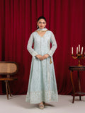 Manahil Arts Chiffon Embroidered Stitched 3-Piece Suit-Angrakha-099-Ice Blue