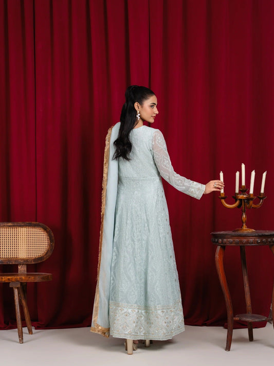 Manahil Arts Chiffon Embroidered Stitched 3-Piece Suit-Angrakha-099-Ice Blue