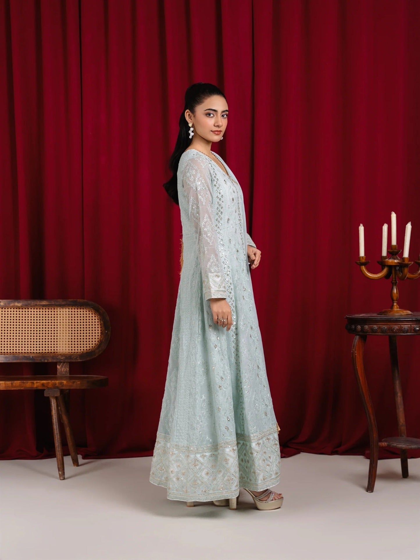 Manahil Arts Chiffon Embroidered Stitched 3-Piece Suit-Angrakha-099-Ice Blue
