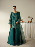 Green Enzo Lune Des Fleurs Korean Raw Silk Embroidered Unstitched 3-Piece Suit-Mirelle
