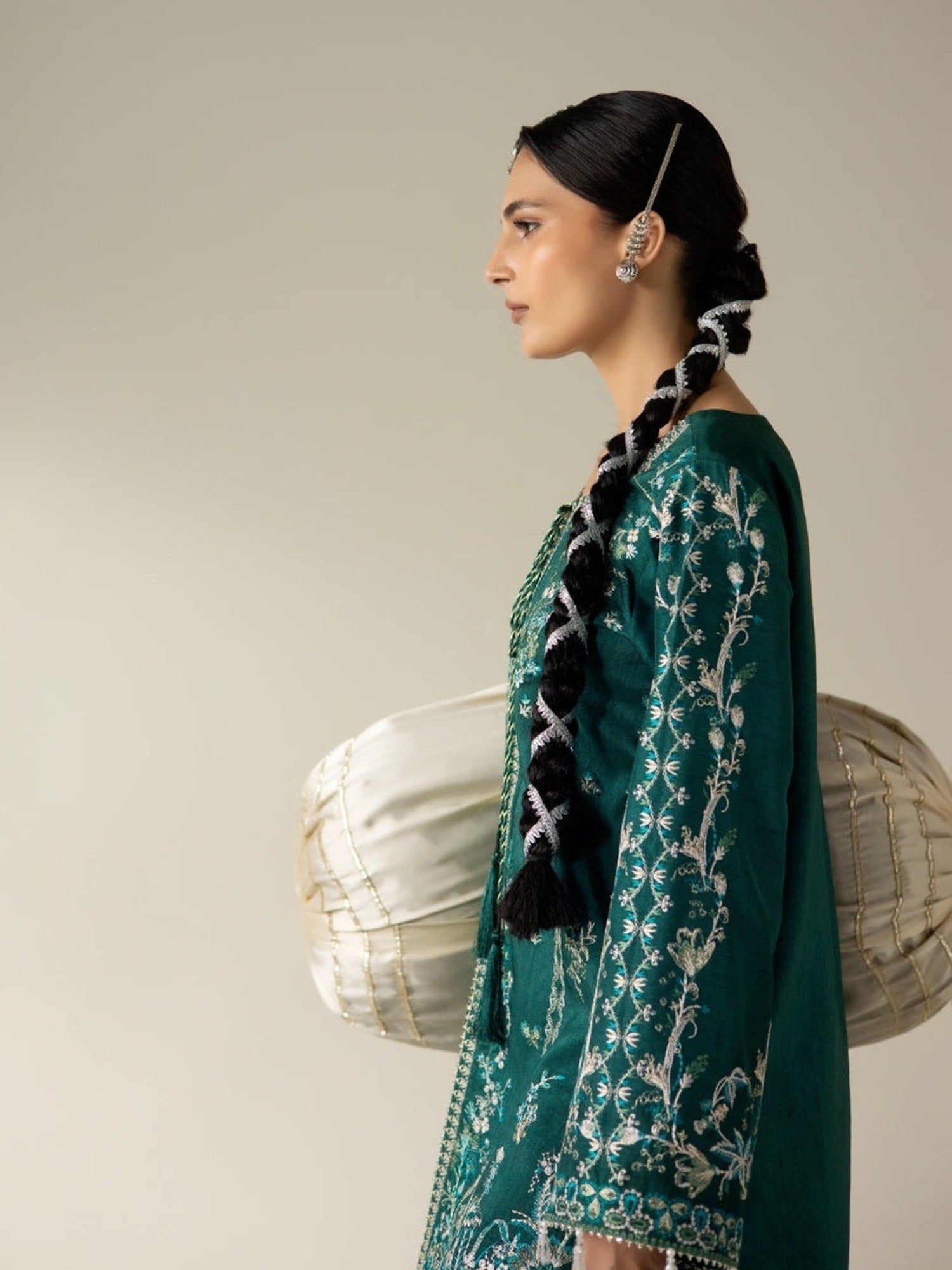 Green Enzo Lune Des Fleurs Korean Raw Silk Embroidered Stitched 3-Piece Suit-Mirelle