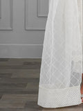 White Manahil Arts Khaadi Net Embroidered Stitched 3-Piece Suit-Pearl Essence