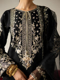 Black Enzo Lune Des Fleurs Korean Raw Silk Embroidered Unstitched 3-Piece Suit-Mavros