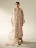 Peach Enzo Lune Des Fleurs Korean Raw Silk Embroidered Stitched 3-Piece Suit-Vaila