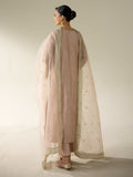 Peach Enzo Lune Des Fleurs Korean Raw Silk Embroidered Stitched 3-Piece Suit-Vaila