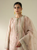 Peach Enzo Lune Des Fleurs Korean Raw Silk Embroidered Stitched 3-Piece Suit-Vaila