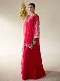 Pink Enzo Lune Des Fleurs Korean Raw Silk Embroidered Stitched 3-Piece Suit-Merlot