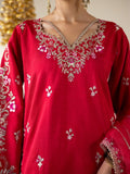 Pink Enzo Lune Des Fleurs Korean Raw Silk Embroidered Stitched 3-Piece Suit-Merlot
