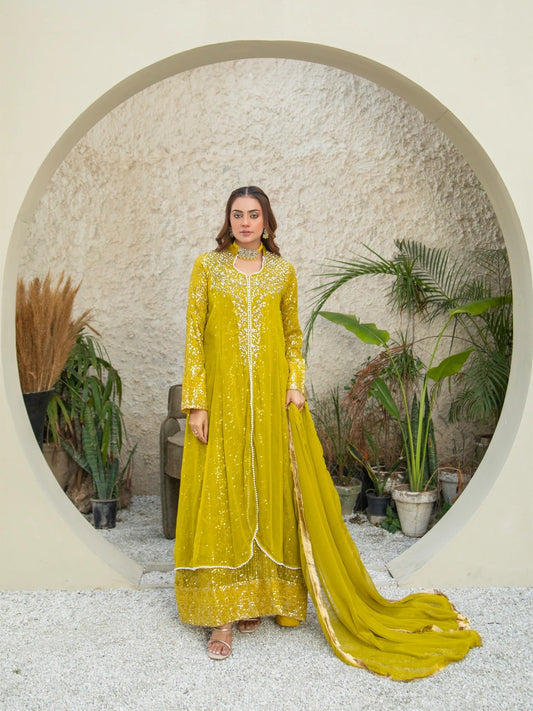 Manahil Arts Chiffon Embellished Maxi-SW 04-Mustard