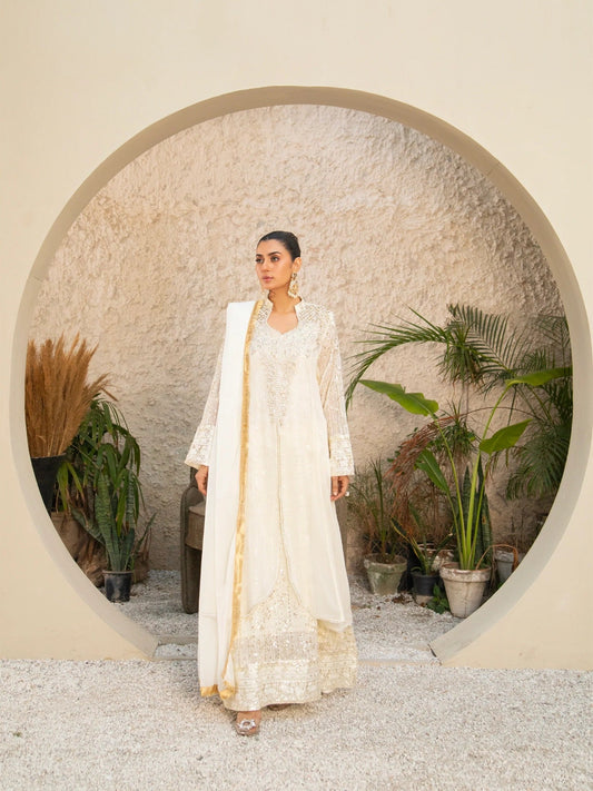 Manahil Arts Chiffon Embellished Maxi-SW 04-Off White