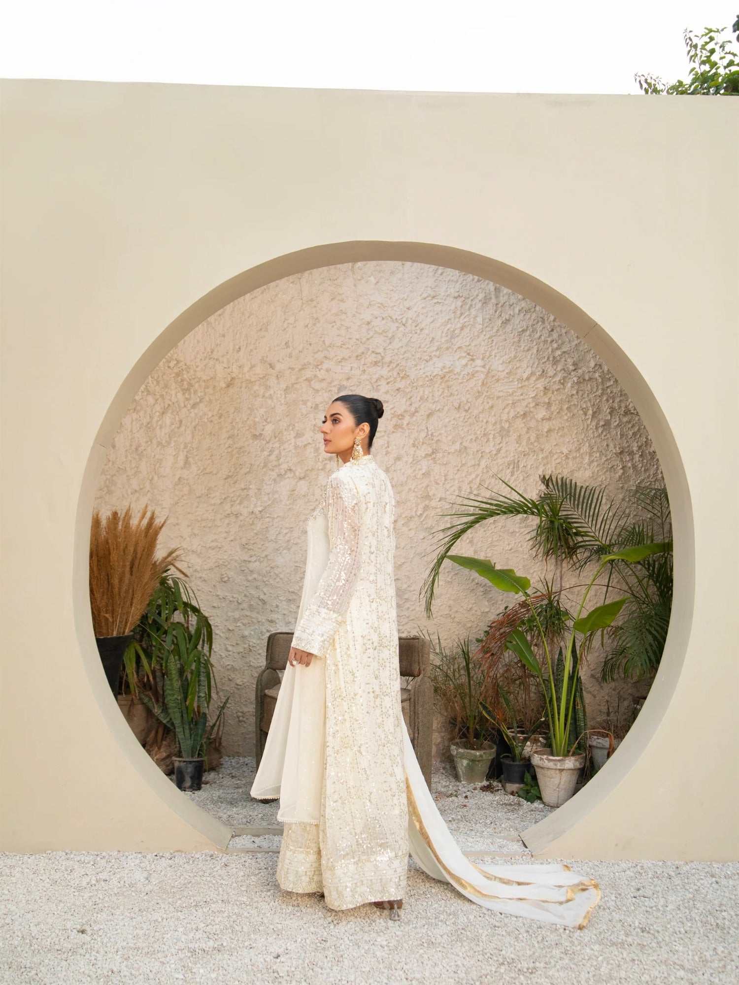 Manahil Arts Chiffon Embellished Stitched 3-Piece Suit-SW 04-Off White