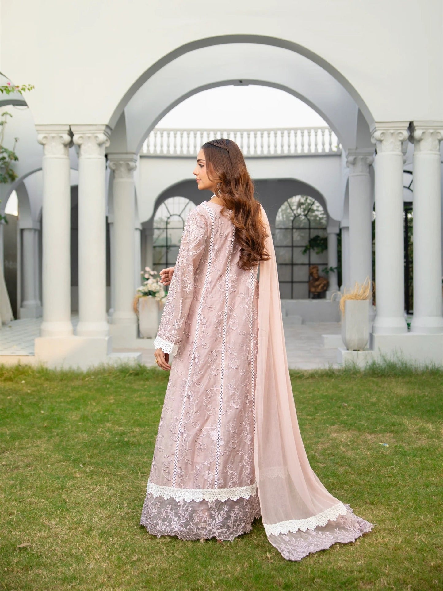 Lilac Manahil Arts Khaadi Net Embellished Stitched 3-Piece Suit-K-152-Lilac