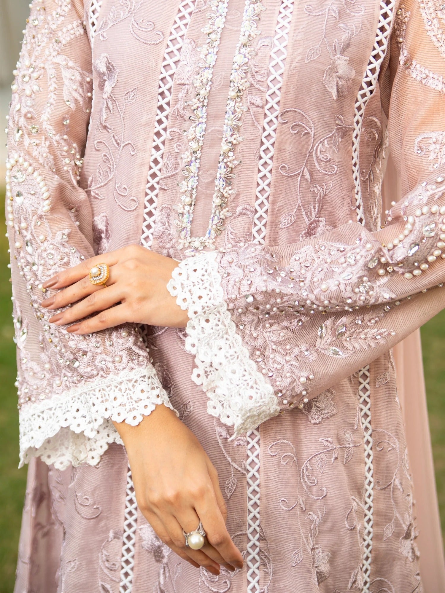 Lilac Manahil Arts Khaadi Net Embellished Stitched 3-Piece Suit-K-152-Lilac
