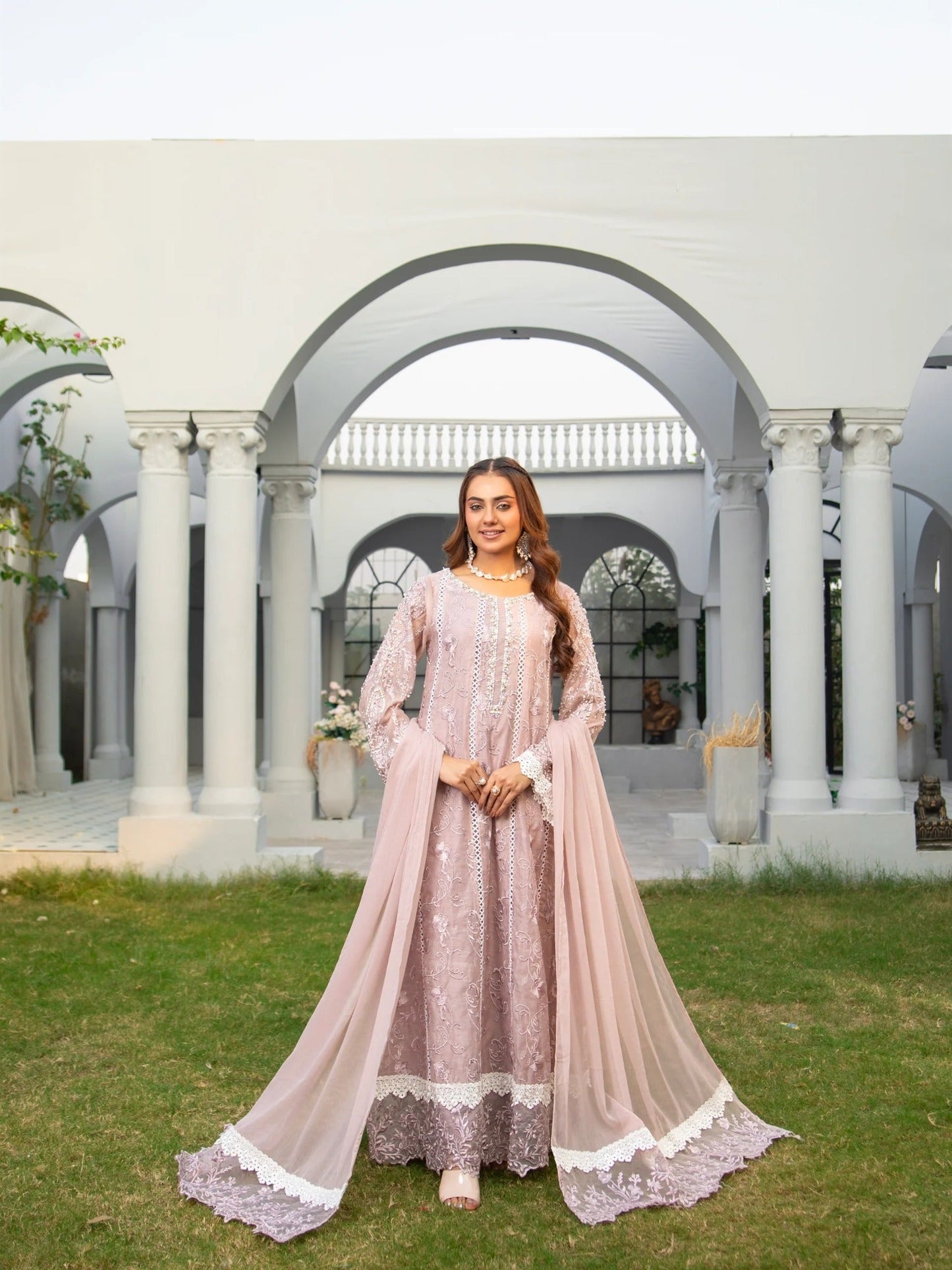Lilac Manahil Arts Khaadi Net Embellished Stitched 3-Piece Suit-K-152-Lilac