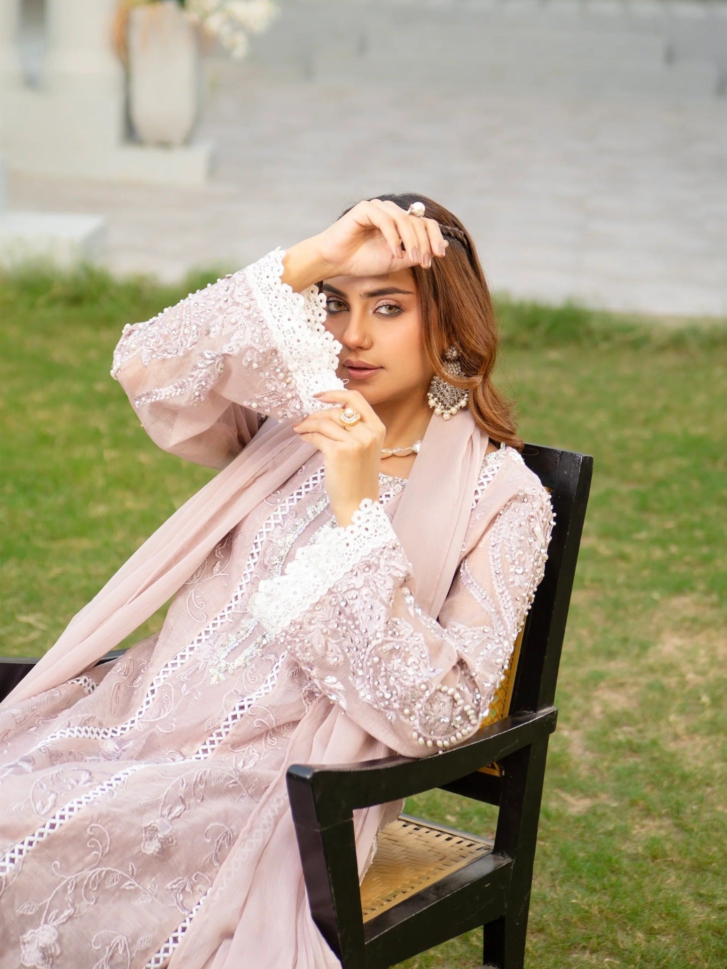 Lilac Manahil Arts Khaadi Net Embellished Stitched 3-Piece Suit-K-152-Lilac