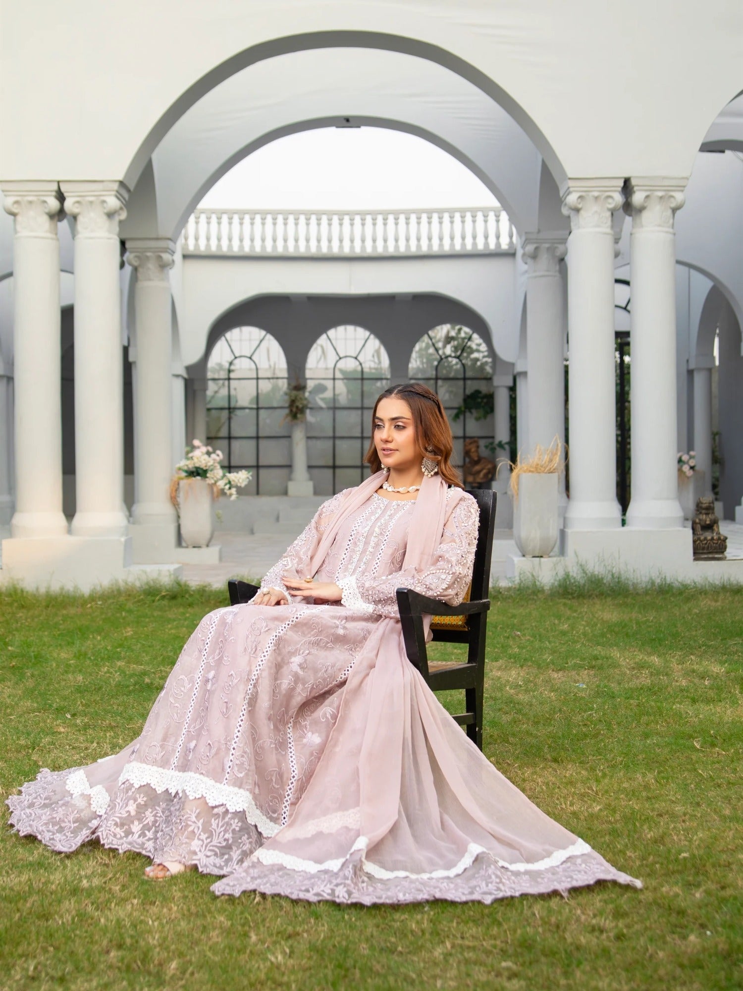 Lilac Manahil Arts Khaadi Net Embellished Stitched 3-Piece Suit-K-152-Lilac