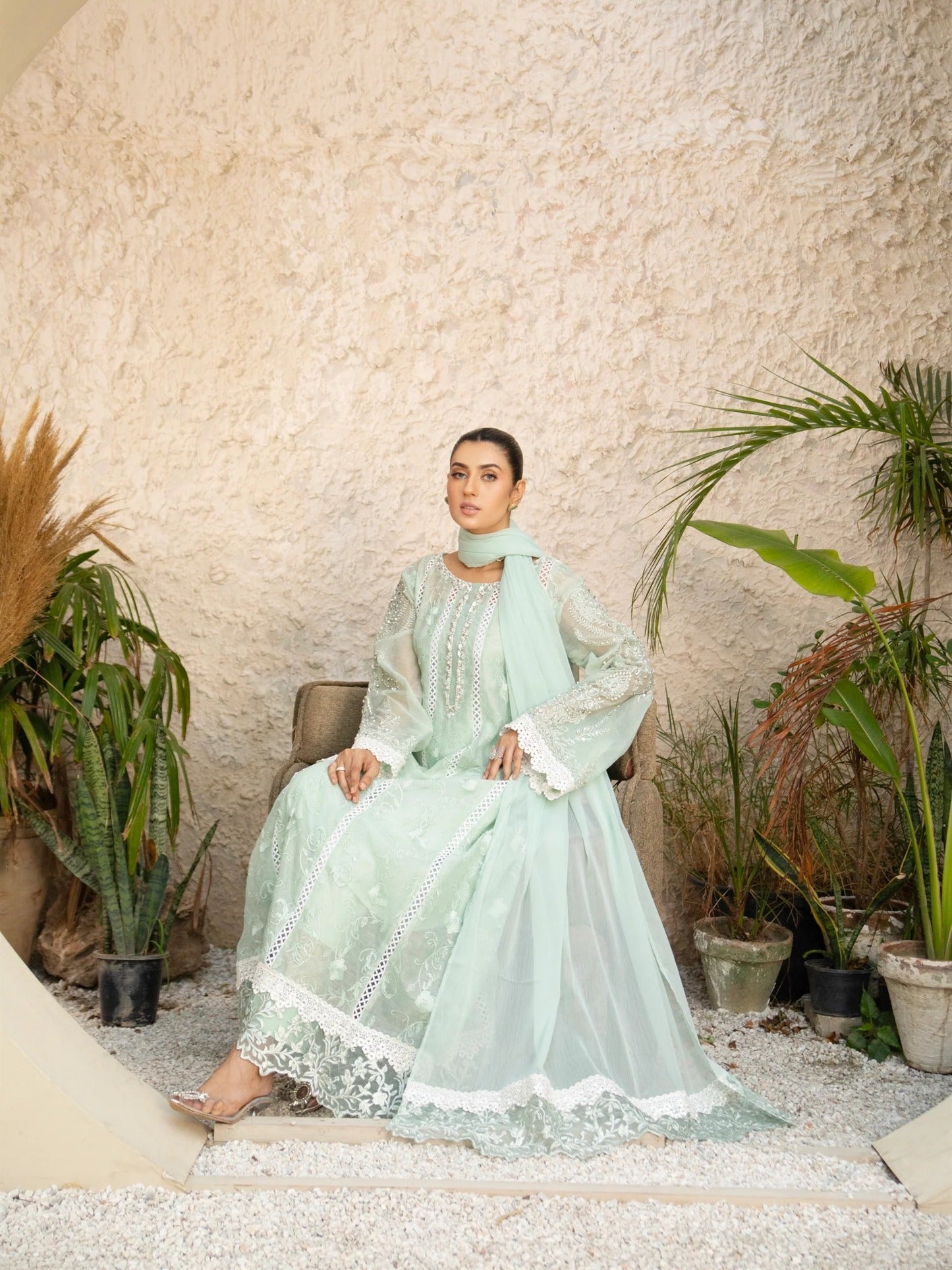Manahil Arts Khaadi Net Embellished Stitched 3-Piece Suit-K-152-Aqua