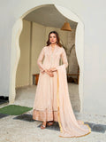 Peach Manahil Arts Chiffon Embellished Stitched 3-Piece Suit-K-147-Peach
