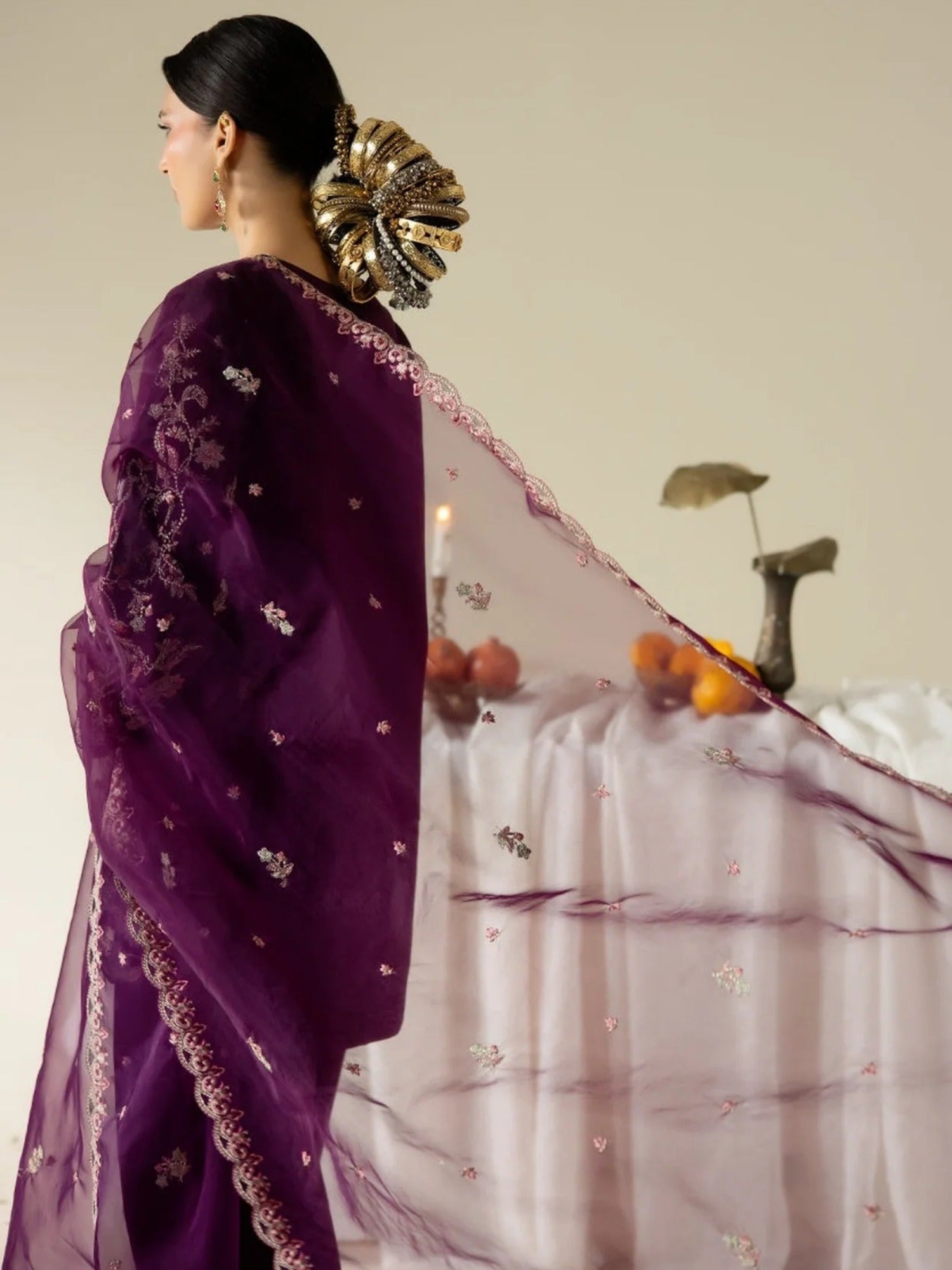 Purple Enzo Lune Des Fleurs Korean Raw Silk Embroidered Unstitched 3-Piece Suit-Arela