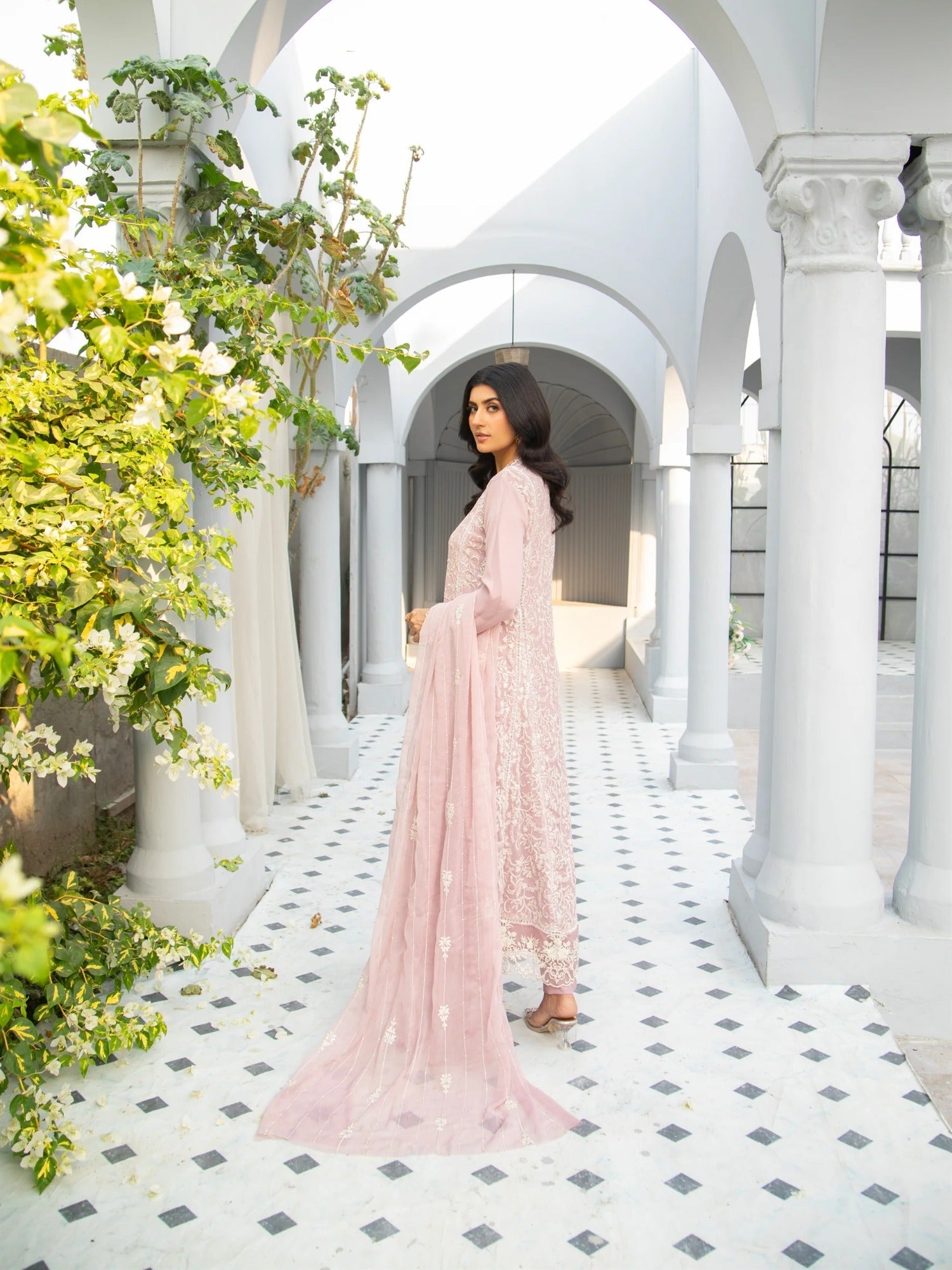 Lilac Manahil Arts Chiffon Embroidered Stitched 3-Piece Suit-K-113-Lilac