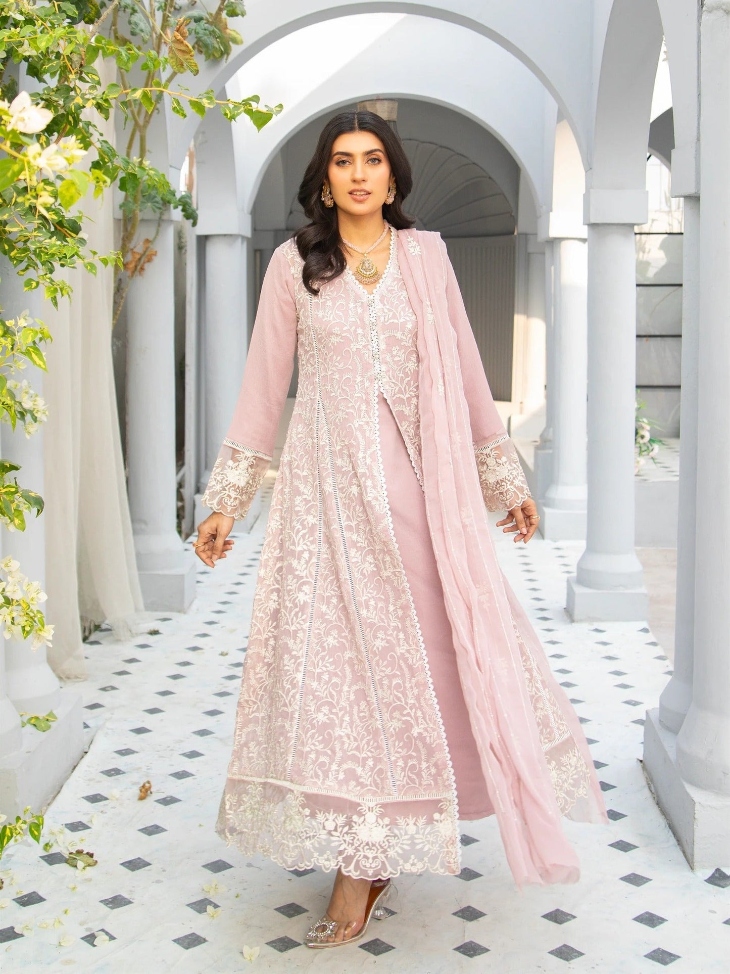 Lilac Manahil Arts Chiffon Embroidered Stitched 3-Piece Suit-K-113-Lilac