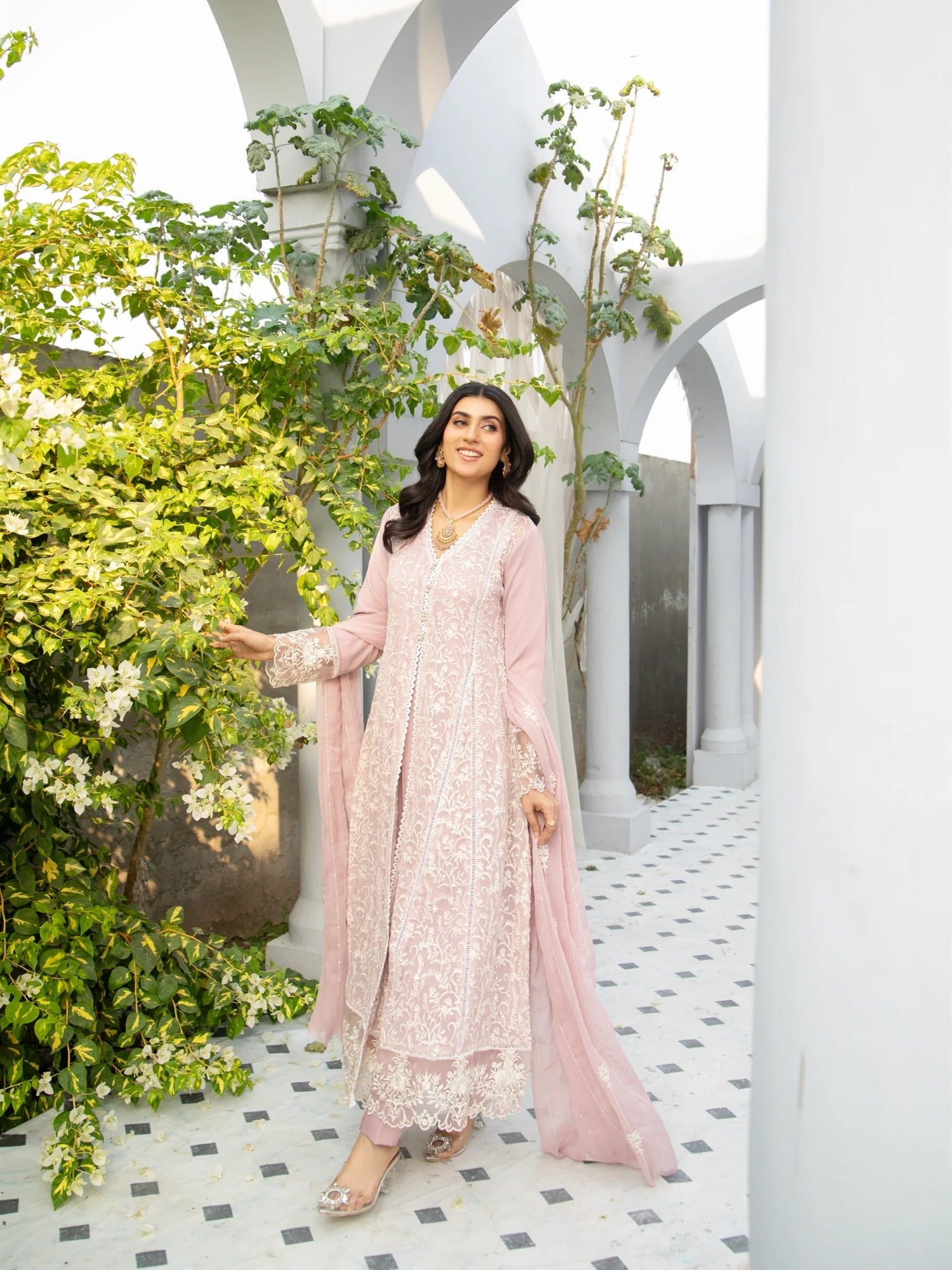 Lilac Manahil Arts Chiffon Embroidered Stitched 3-Piece Suit-K-113-Lilac
