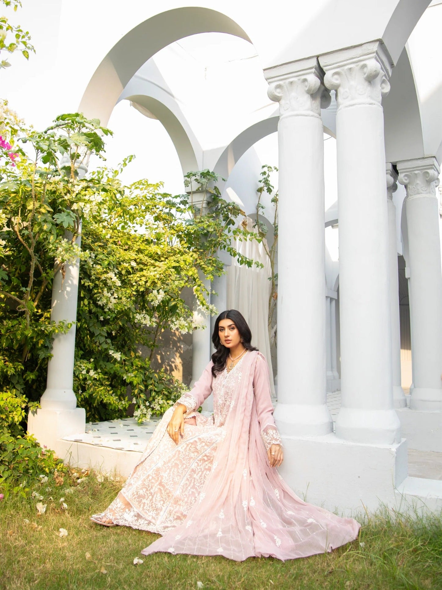 Lilac Manahil Arts Chiffon Embroidered Stitched 3-Piece Suit-K-113-Lilac