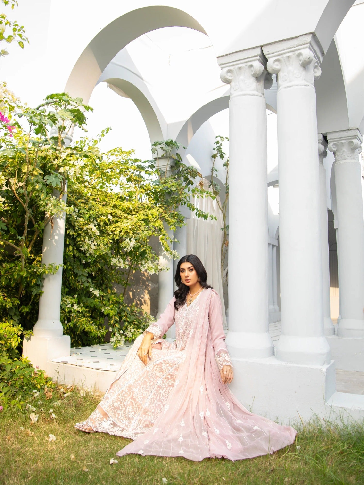 Lilac Manahil Arts Chiffon Embroidered Stitched 3-Piece Suit-K-113-Lilac