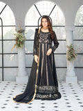 Black Manahil Arts Chiffon Embroidered Stitched 3-Piece Suit-B-007-Black