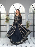 Black Manahil Arts Chiffon Embroidered Stitched 3-Piece Suit-B-007-Black