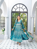Manahil Arts Chiffon Embroidered Stitched 3-Piece Suit-Kurti 105-Teal